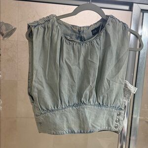 Zara Soft Blue Gathered Blouse